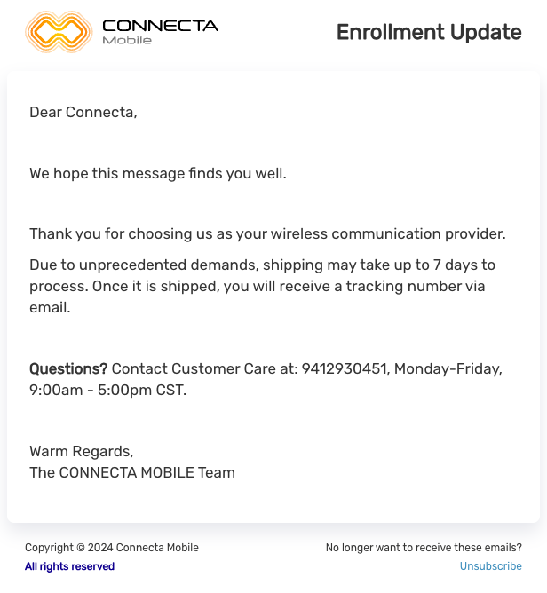 Order Process Screenshot